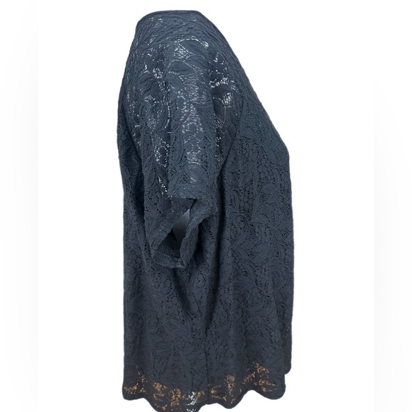 Womens Chaps 2X Black Lace Short Sleeve Pullover Lined - Picture 2 of 4